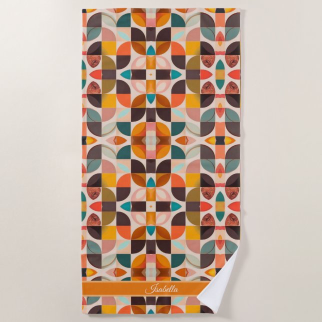 Serviette De Plage Collection de Carrés Abstraits tendance Retro (Devant)