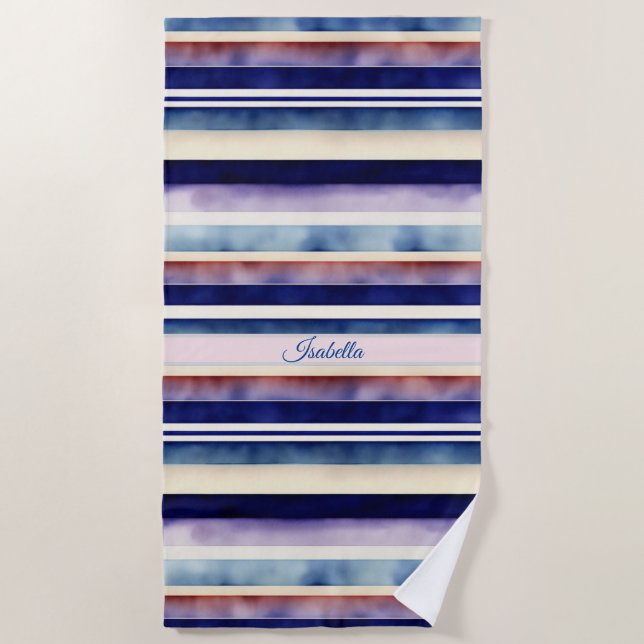 Serviette De Plage Collection populaire Summer Navy Blue Boat Stripes (Devant)