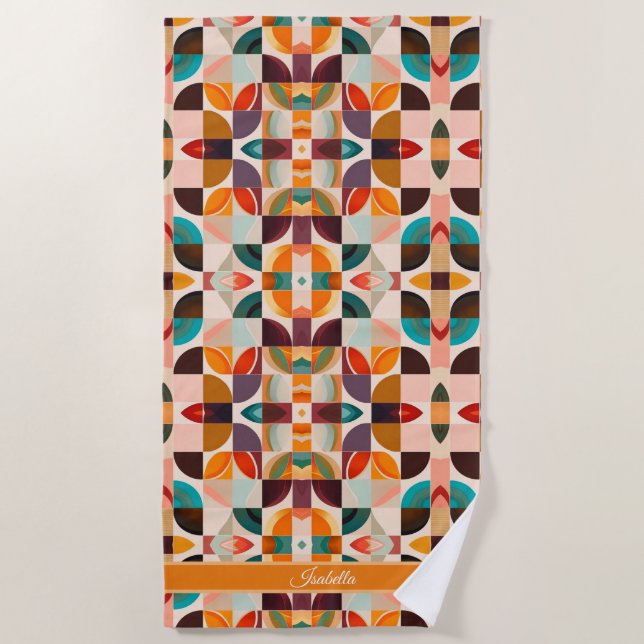 Serviette De Plage Collection tendance Retro Carrés Abstraits (Devant)