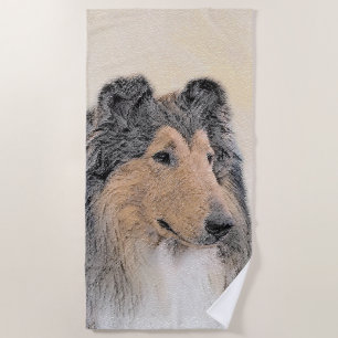 Serviette De Plage Collie (Rough) Peinture - Cute Original Chien Art
