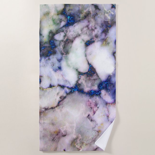 Serviette De Plage Coloré Marbré Avec Parties scintillant Bleue (Devant)