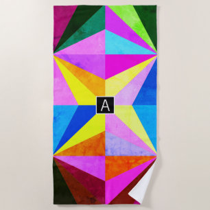 Serviette De Plage Coloré Moderne Multi-Coloré Géométrique Monogram