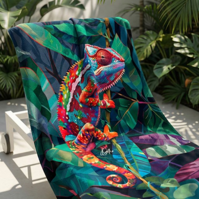 Serviette de plage colorée Tropical Chameleon (Chameleon Beach towel)
