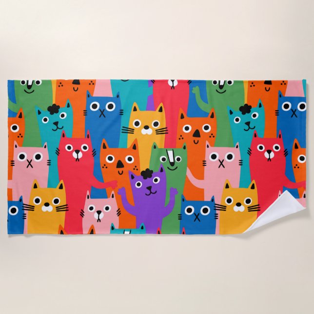 Serviette De Plage Colorful cats (Devant)