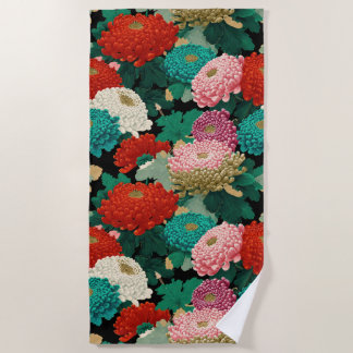 Serviette De Plage Colorful Chrysanthemums Vintage Floral Pattern