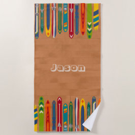 Serviette De Plage Colorful Vintage Skis Personalized
