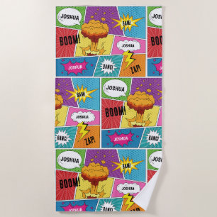Serviette De Plage Comic Livre coloré Nom personnalisé Pop Art