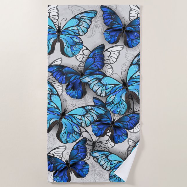 Serviette De Plage Composition des papillons blancs et bleus (Devant)