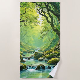 Serviette De Plage Conception de flux forestiers enchantés