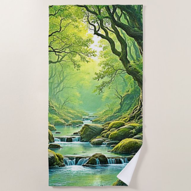 Serviette De Plage Conception de flux forestiers enchantés (Devant)