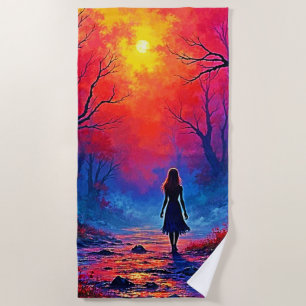 Serviette De Plage Conception de la solitude de la fille de la forêt