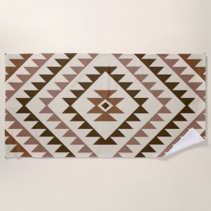 Serviette De Plage Conception de motif diamant aztèque Brun+Crème