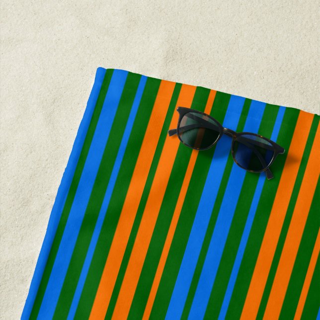 Serviette De Plage Conception de rayures verticales orange bleu vert  (En situation)