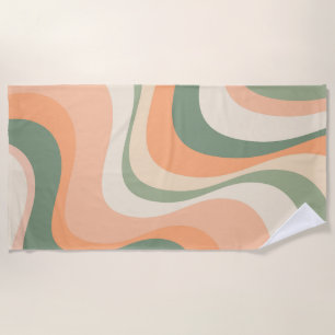 Serviette De Plage Conception d'ondes rétrogrades modernes multicolor