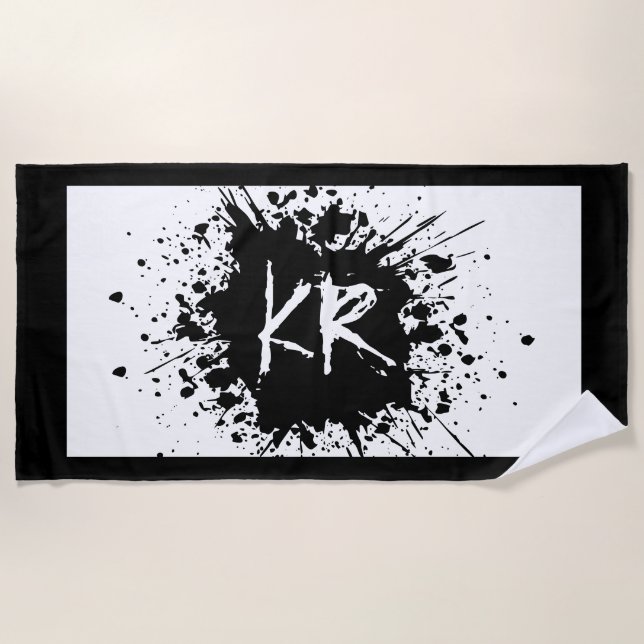 Serviette De Plage Cool Amusant noir blanc Monogramme moderne (Devant)