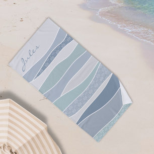 Serviette De Plage Cool Bleu Vert Bleu Bleu Baies Courbées Abstraites