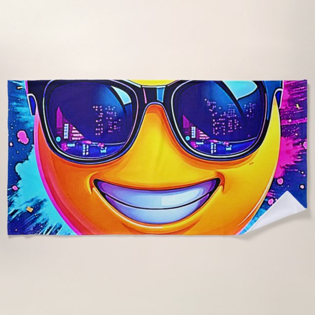 Serviette De Plage Cool 😎 Emoji Fun (Devant)
