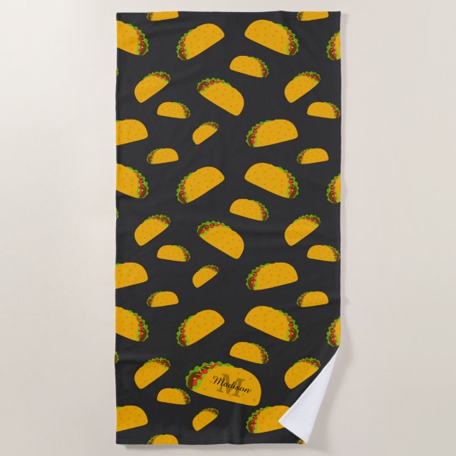 Serviette De Plage Cool et amusant yummy taco motif Monogramme (Devant)