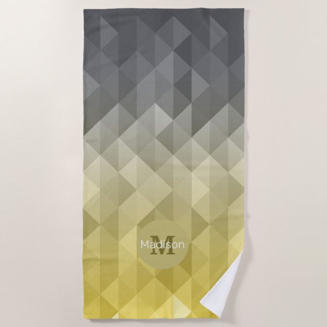 Serviette De Plage Cool gris jaune Ombre motif géométrique Moonogramm (Devant)