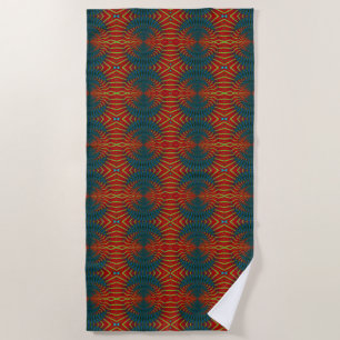 Serviette De Plage Cool hippie Abstrait rouge bleu ethnique Trippy