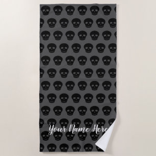 Serviette De Plage Cool Nom personnalisé Motif de crâne noir blanc gr