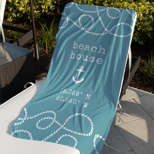 Serviette De Plage Coordonnées personnalisées de la maison de plage