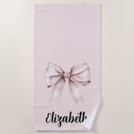 Serviette De Plage Coquette esthétique arc rose Nom personnalisé
