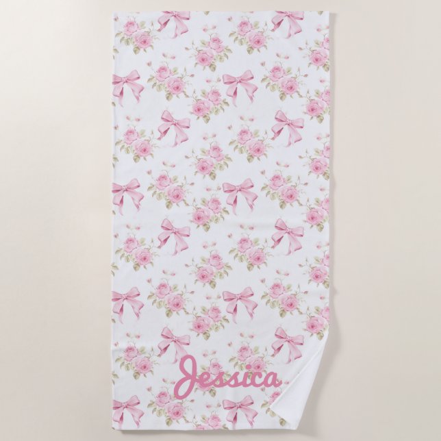 Serviette De Plage Coquette Roses et vaches roses (Devant)