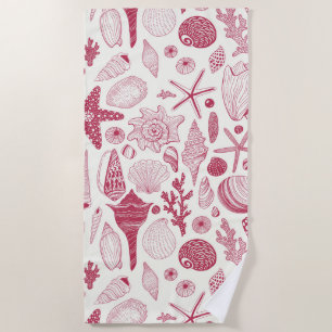Serviette De Plage Coquillages à Viva Magenta - Couleur de l'année 20