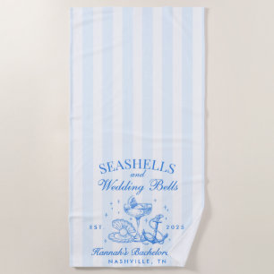 Serviette De Plage Coquillages bleus rétro et cloches Mariages Bachel