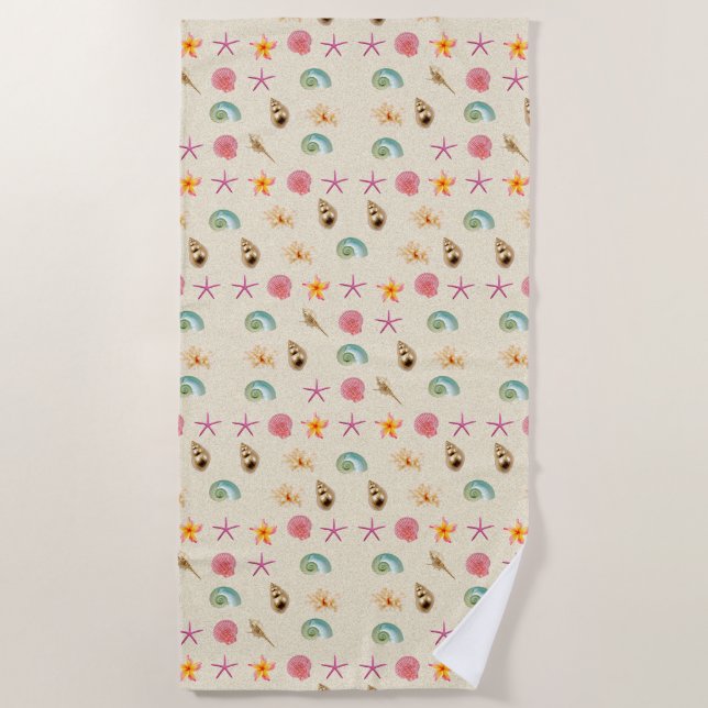 Serviette De Plage Coquillages et Plumeria (Devant)