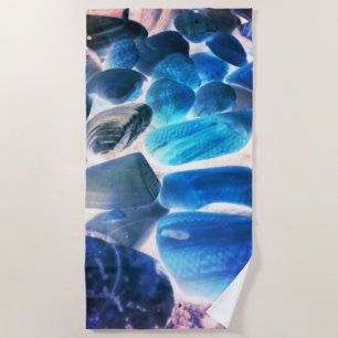 Serviette De Plage Coquille d'huîtres de mer, couleurs changées bleu 