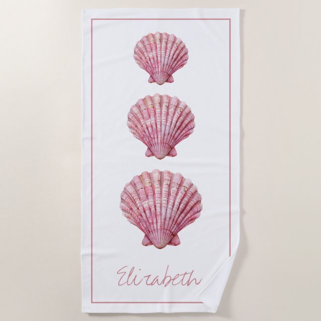 Serviette De Plage Coquilles de mer roses côtières sur personnalisé b (Devant)