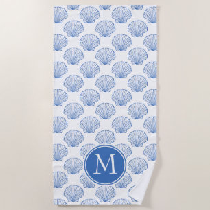 Serviette De Plage Coquilles de pétoncle bleu côtier sur Monogramme b