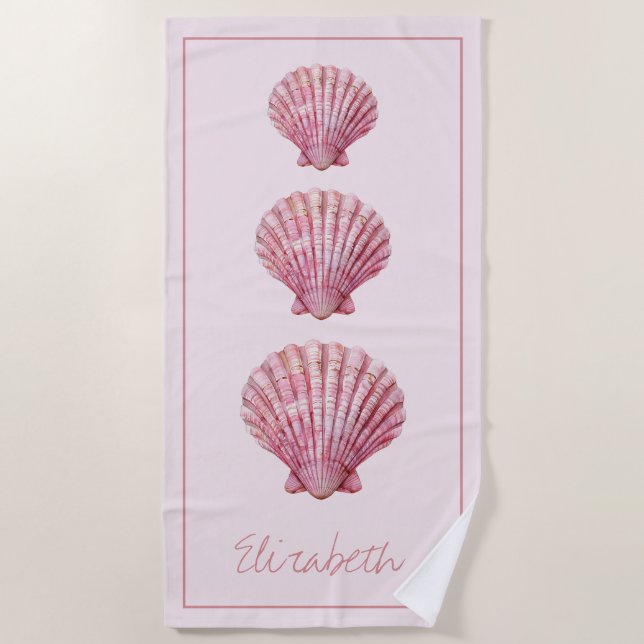 Serviette De Plage Coquilles roses personnalisées du littoral (Devant)