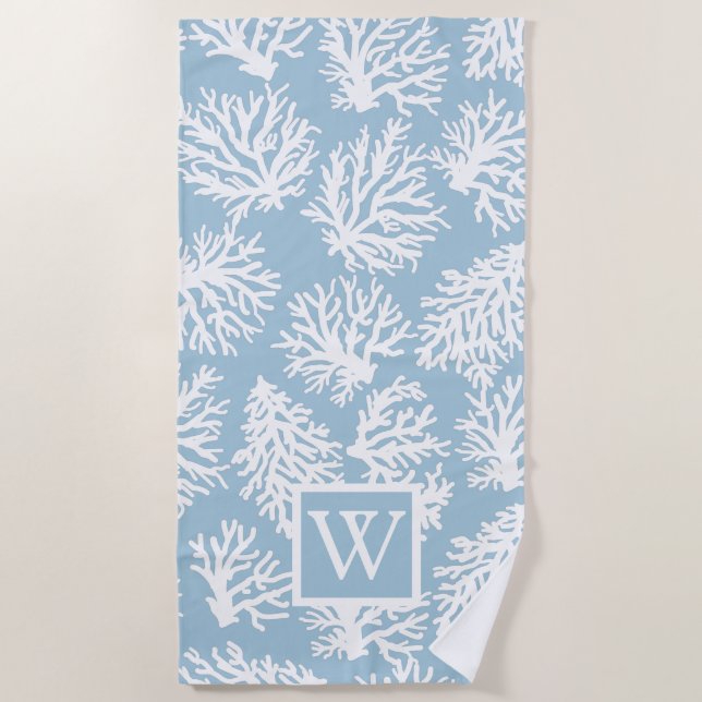 Serviette De Plage Corail Reefs Été Plage côtière Monogramme (Devant)