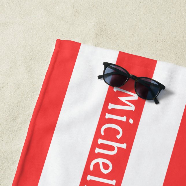 Serviette De Plage Corail Rouge Blanc Trappes Cabana (En situation)