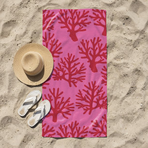 Serviette De Plage Corail tropical rose rouge
