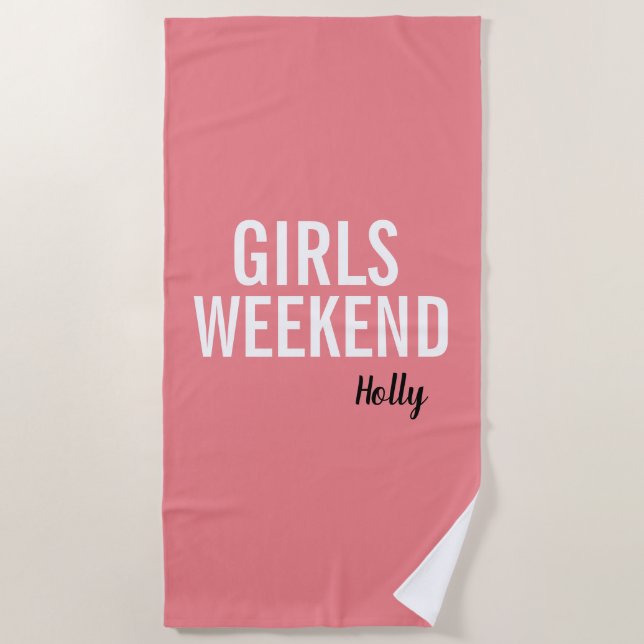 Serviette De Plage Coral Rose Girls Weekend Beach Towne (Devant)
