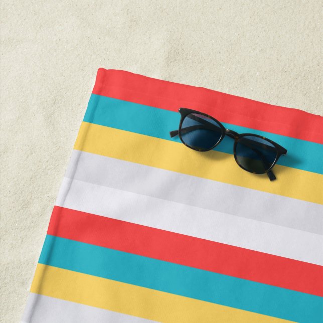 Serviette De Plage Coral Turquoise Yellow White Stripes (En situation)