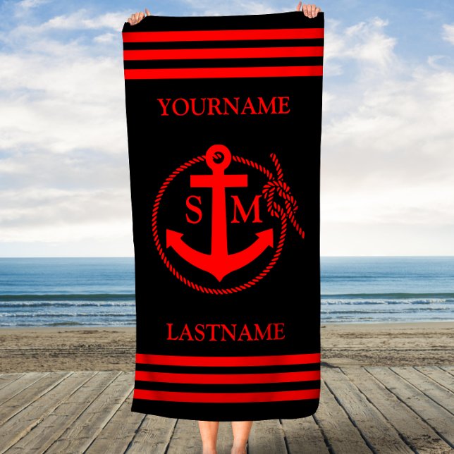 Serviette De Plage Corde d'Ancre rouge et noire personnalisée (Créateur téléchargé)