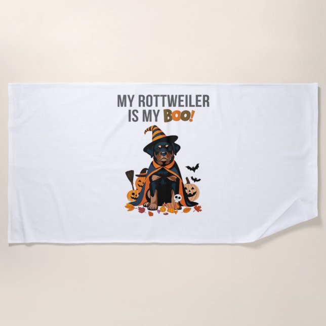 Serviette De Plage Costume d'Halloween Rottweiler Mon Rottweiler est  (Devant)