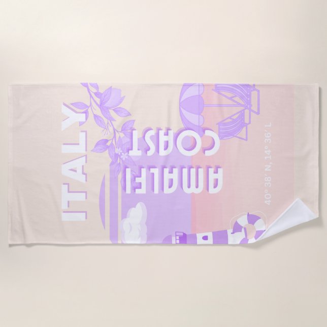 Serviette De Plage Côte d'Amalfi, Art de voyage, Voyage préppy, Paste (Devant)