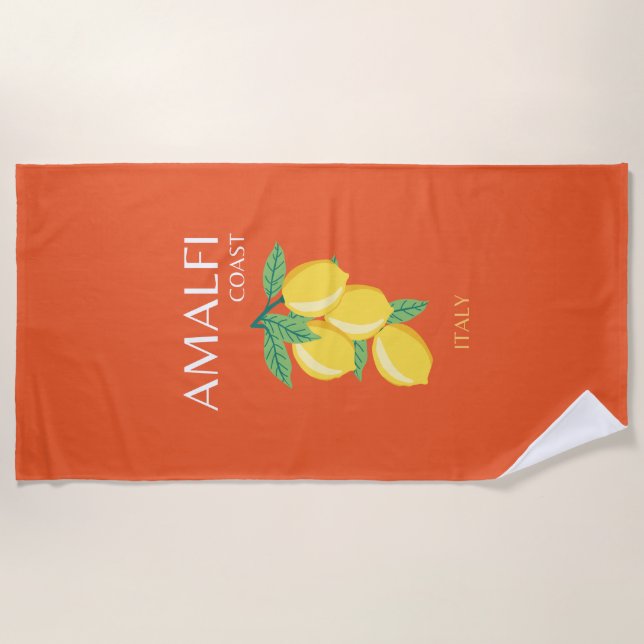Serviette De Plage Côte d'Amalfi Italie, Salle Préppy, Orange (Devant)