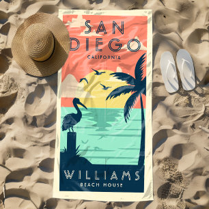 Serviette De Plage Côte Été Vintage Maison de plage familiale