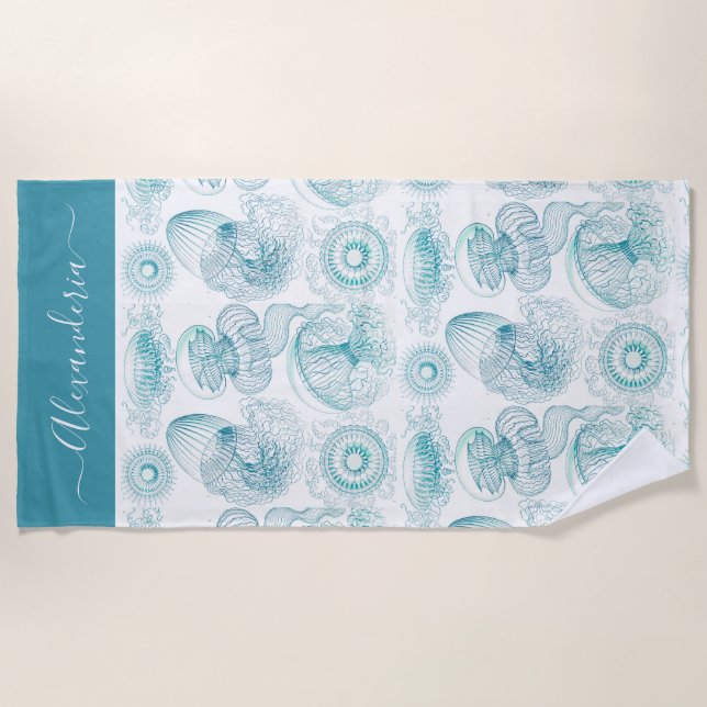 Serviette De Plage Côte Turquoise turquoise aqua méduse marine (Devant)