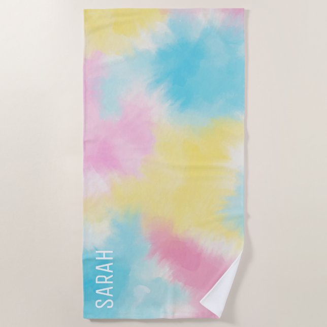 Serviette De Plage Coton Candy Tie Dye Motif Personnalisé (Devant)