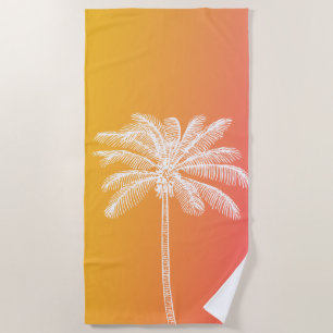 Serviette De Plage Coucher de soleil de palmier blanc tropical