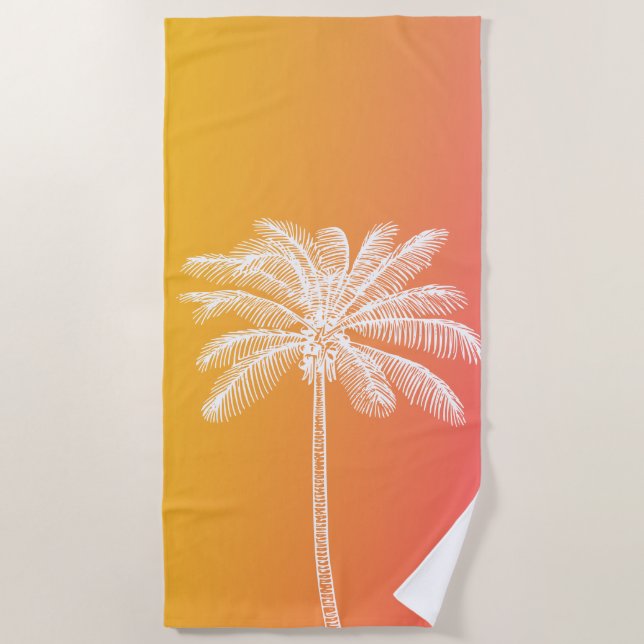 Serviette De Plage Coucher de soleil de palmier blanc tropical (Devant)