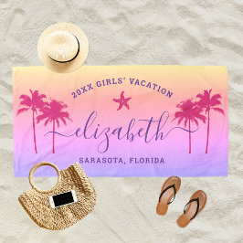 Serviette De Plage Coucher de soleil Palmiers Personnalisé Purple Gir